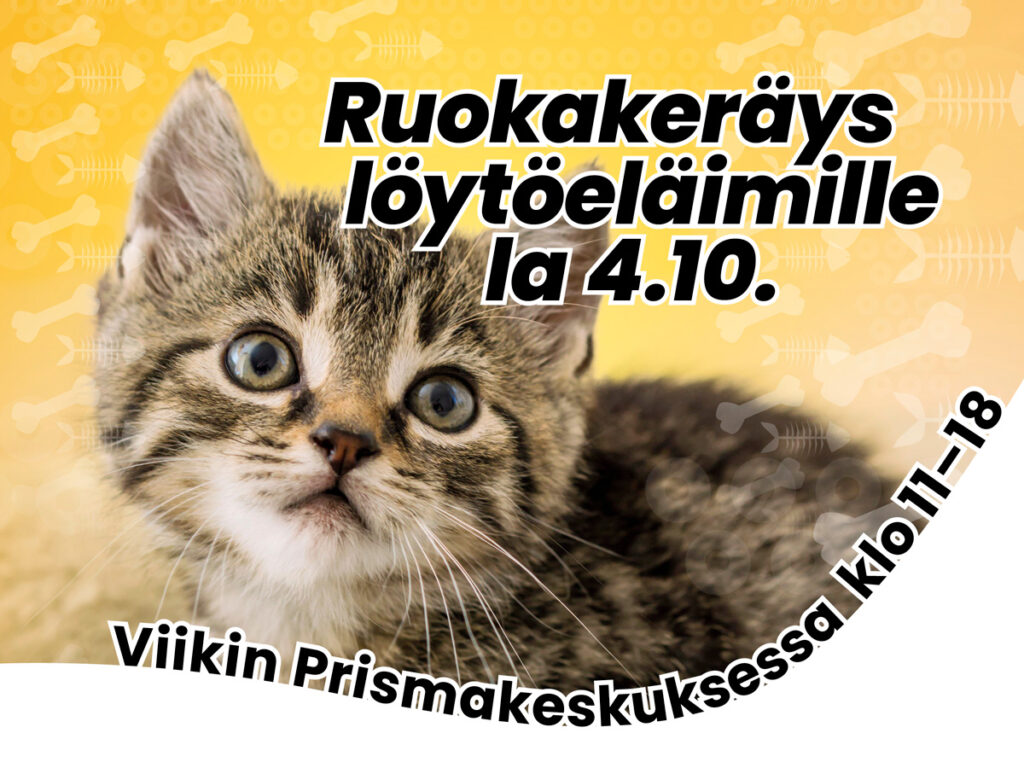 Eläinten viikon ruokakeräys Viikin Prismakeskuksessa la 4. 10. klo 11–18